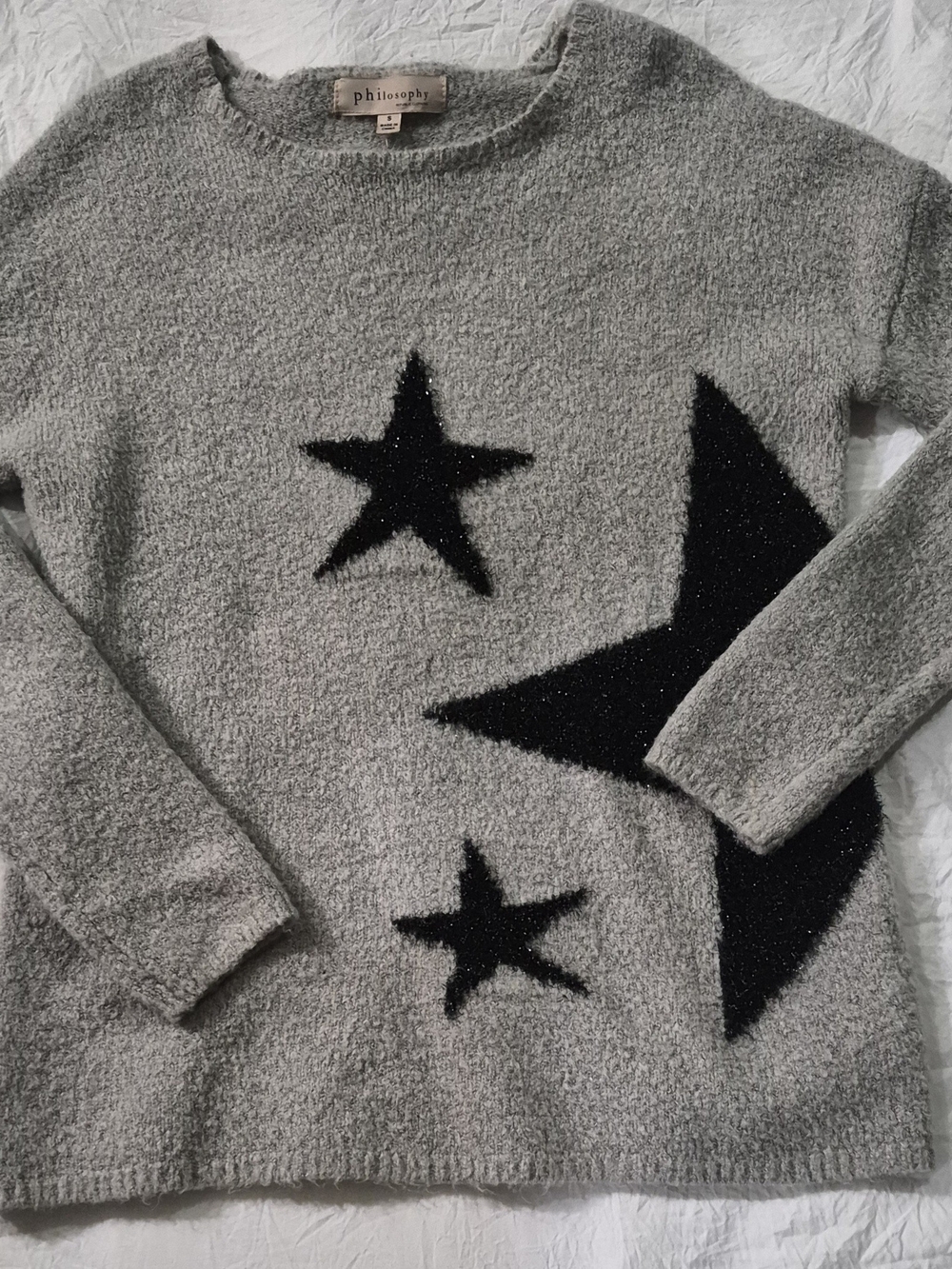 Philosophy Women Gray Crewneck Sweater with Black Star Motif